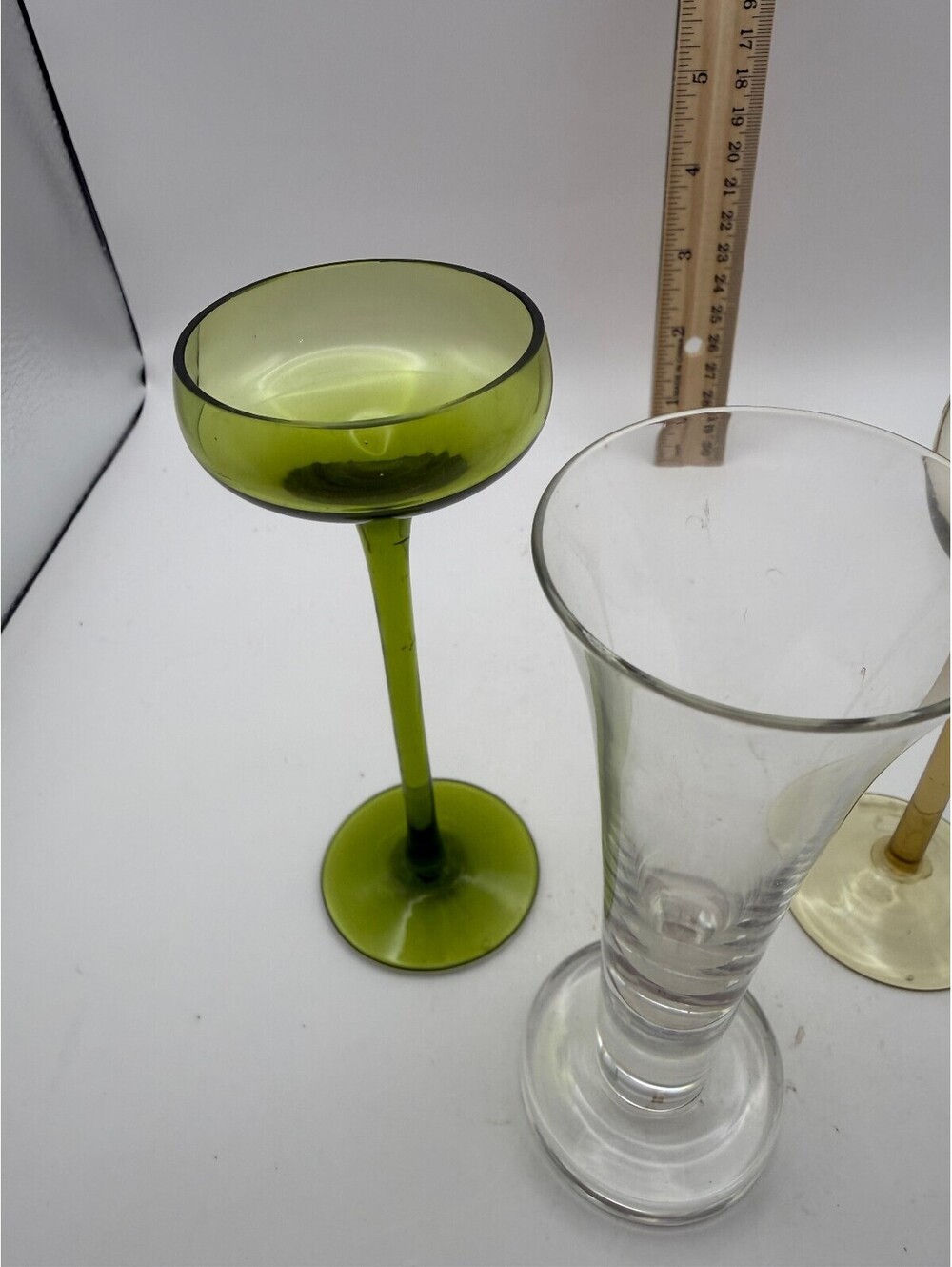 Vintage MCM Cordial Glasses Lot 3 Green Amber Clear Stemmed Barware